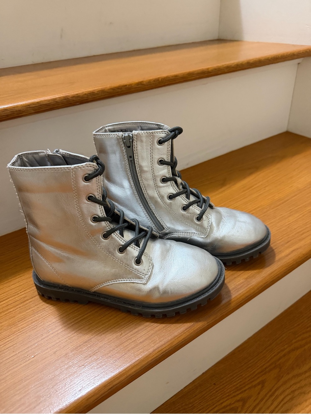 GAP Metallic Silver Lace-Up Combat Boots for Kids